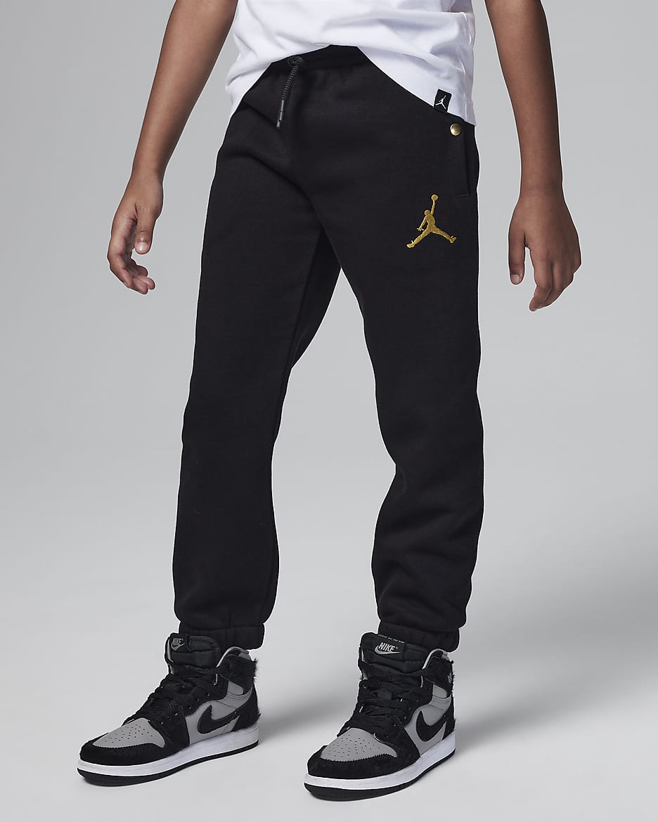 Jordan Take Flight Black and Gold Fleece Pants Little Kids Pants